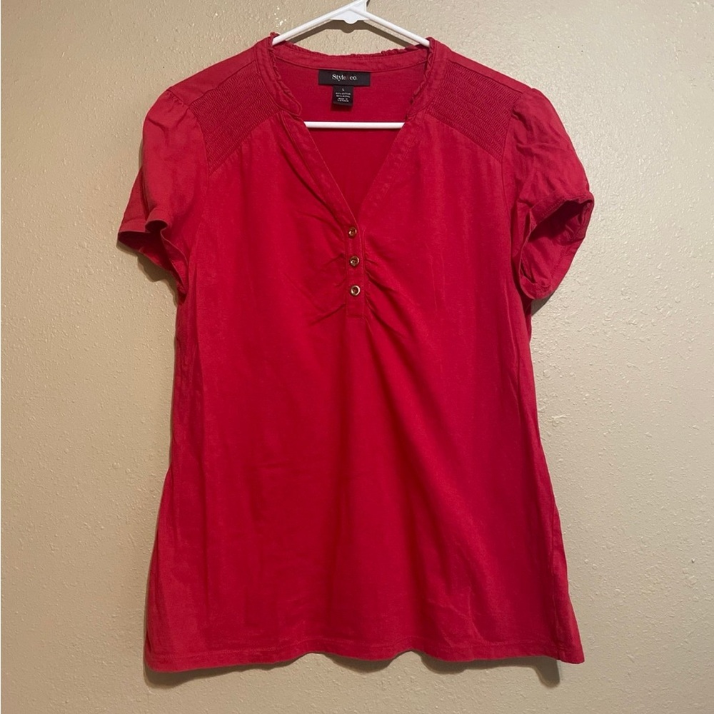 Style & Co. Women's Red Short Sleeve Henley Top